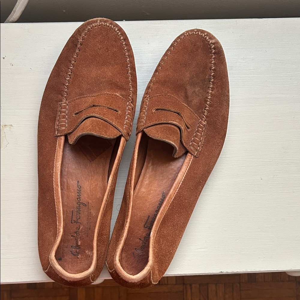 Salvatore Ferragamo Men's Tan Suede Slip-Ons